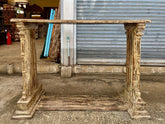 Indian Hand Carved Solid Wood Carved Console Table Rustic White